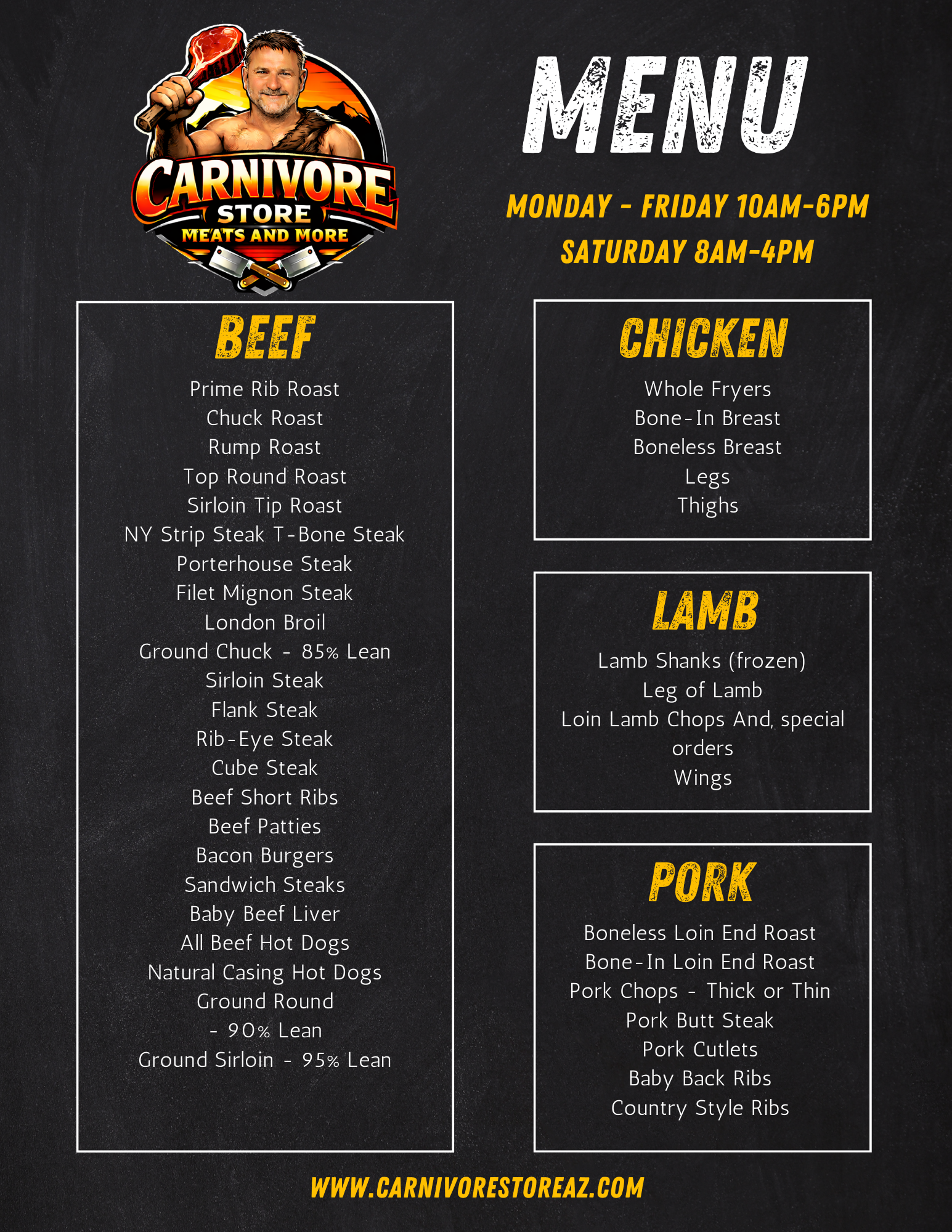 Meat Market and Butcher Menu Peoria,AZ